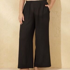 Shade & Shore Women’s Black Wide-Leg Gauze Swim Beach Coverup Pants Lightweight